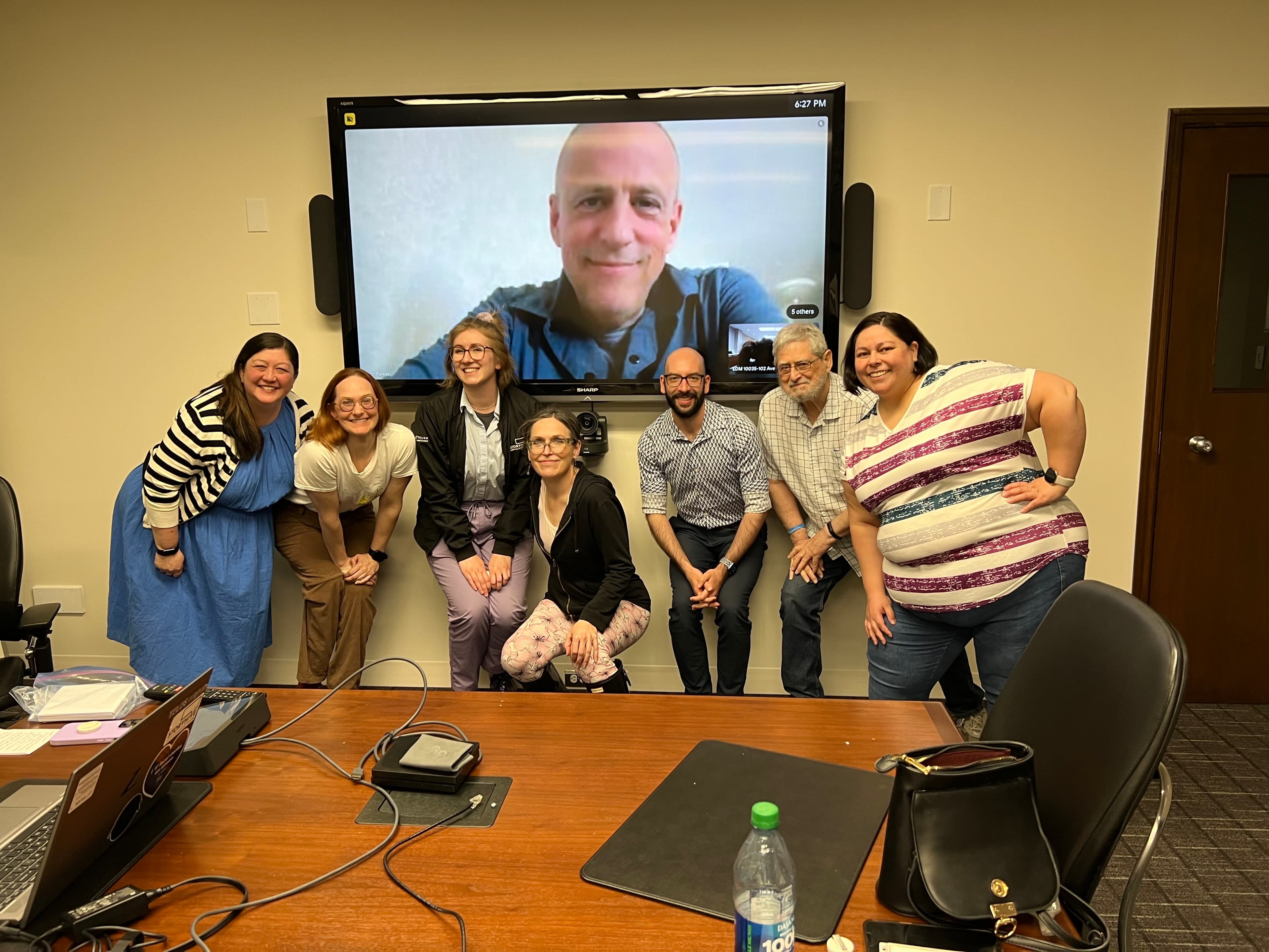 2022-2024 Board Members (left to right): Mieko Ouchi, Kristi Hansen, Emily Weldon (Program Lead), Michelle Brewer, Connor Yuzwenko-Martin, Samuel Koplowicz, Aretha Greatrix. Scott Parker on screen.