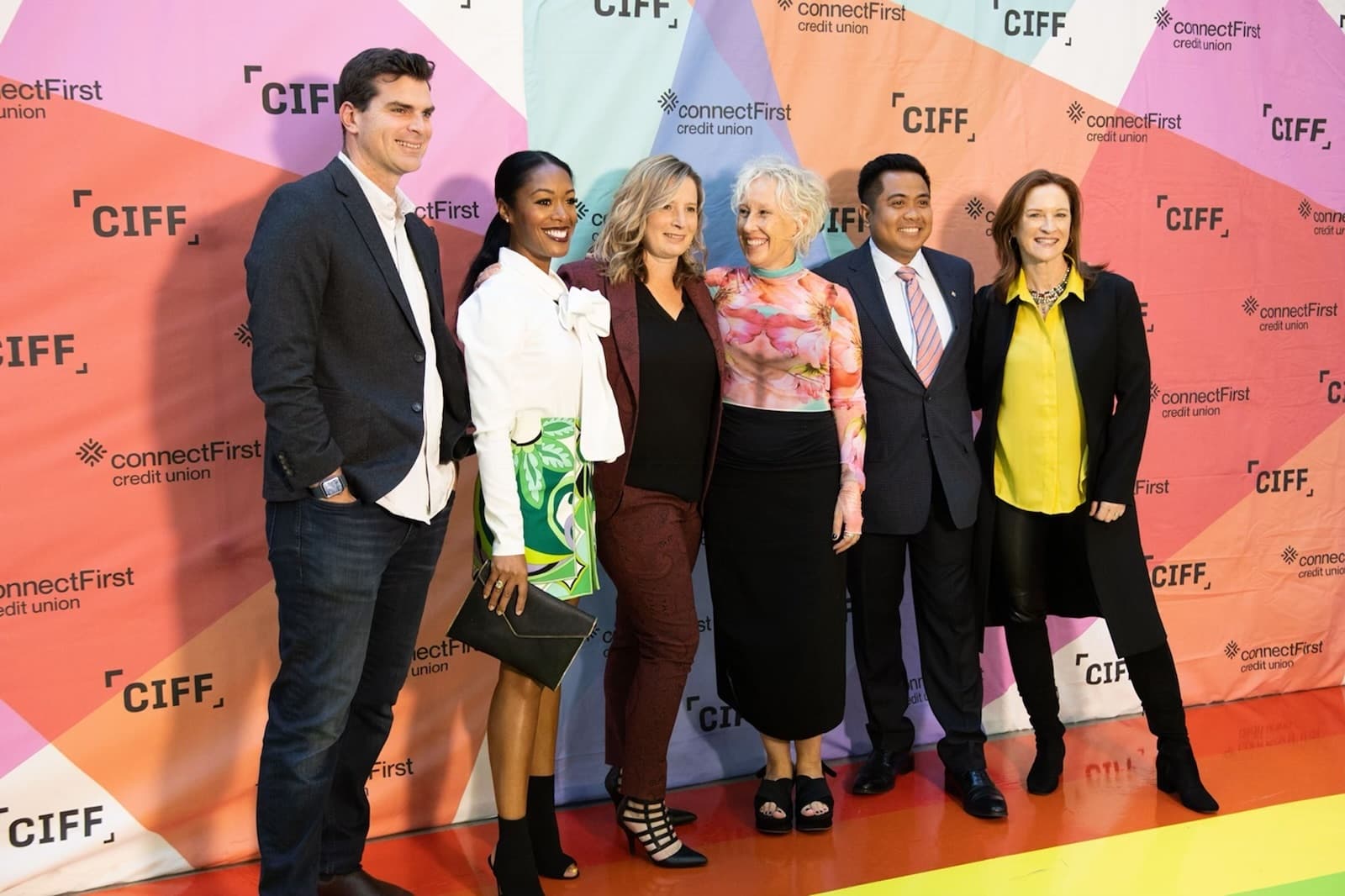 The team from the TELUS original film 'Francheska: Prairie Queen' at Calgary International Film Festival 2022 (l-r: Jordan Bosch, Jenny Steele, Laura O'Grady, Christina Willings, Rosman Valencia, Kelly Fox)