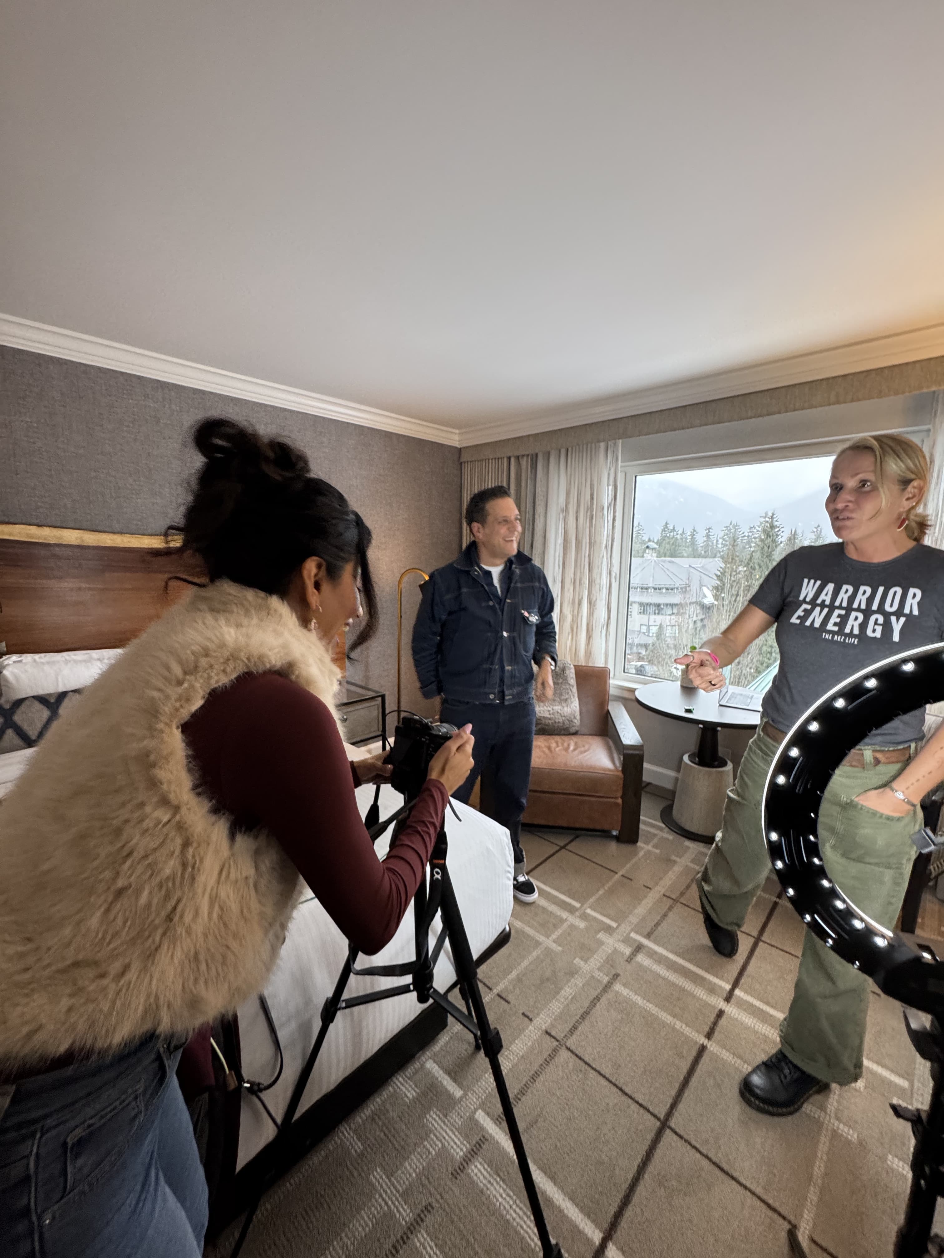 Behind the scenes setting up an interview with George Stroumboulopoulos and Dr. Jules Koostachin.