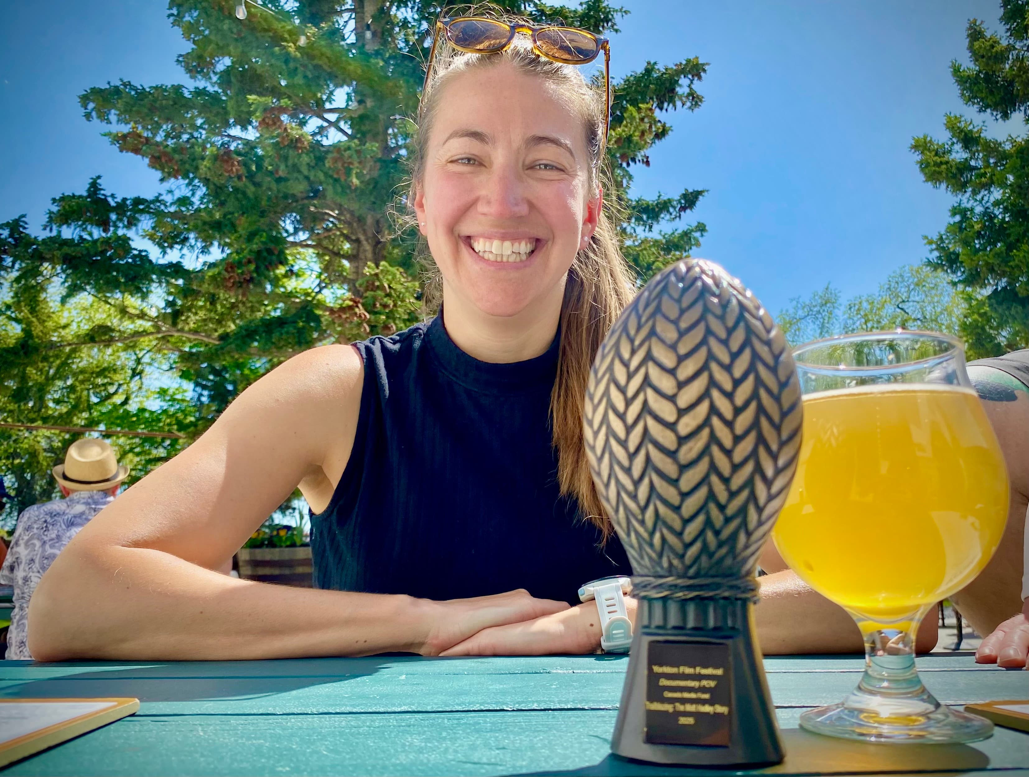 Kim with her Golden Sheaf Award. Photo courtesy of Kim Logan.